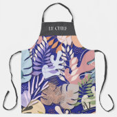 Adult Apron : Abstract Leaves (blue) & Text Bar Schort (Voorkant)