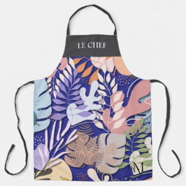 Adult Apron : Abstract Leaves (blue) & Text Bar Schort
