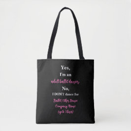 Adult Ballet Dancer Hot Pink/White Text Tote Bag