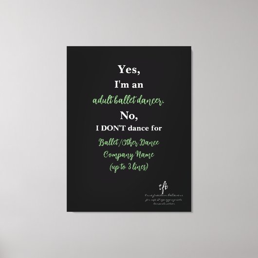 Adult Ballet Dancer Sage/White Text Lg. Canvas Afdruk (Voorkant)