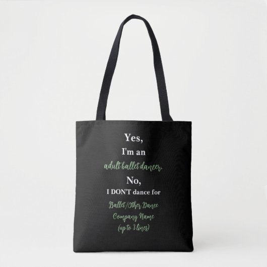 Adult Ballet Dancer Sage/White Text Tote Bag (Voorkant)