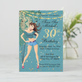 Adult Birthday Party Meisje in Blauwgroen Blauw Kaart (Staand voorkant)