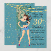 Adult Birthday Party Meisje in Blauwgroen Blauw Kaart (Voorkant / Achterkant)