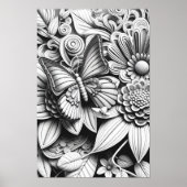 Adult Bloemen Vlinder 3D Kleurend Poster (Voorkant)