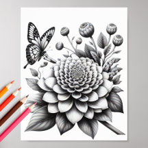 Adult Bloemen Vlinder 3D Kleurend Poster