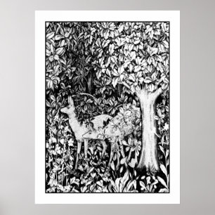 Adult Coloring Poster William Morris Forest Deer