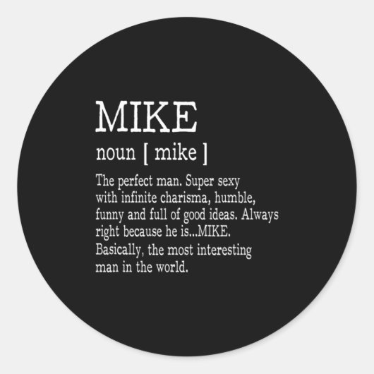 Adult Definition First Name Mike Men Funny  Ronde Sticker (Voorkant)