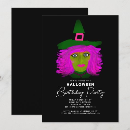 Adult Halloween Birthday Party Invitation Kaart (Voorkant / Achterkant)