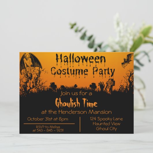 Adult Halloween Costume Party Invitation Kaart (Staand voorkant)