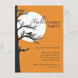 Adult Halloween Party Naight Tree Silhouette Bird Kaart