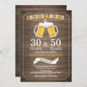Adult Joint Birthday Invitation Cheers and Beers Kaart (Voorkant / Achterkant)