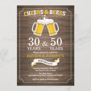 Adult Joint Birthday Invitation Cheers and Beers Kaart