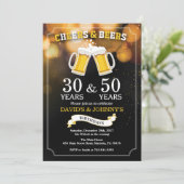 Adult Joint Birthday Invitation Cheers and Beers Kaart (Staand voorkant)