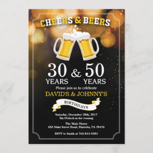 Adult Joint Birthday Invitation Cheers and Beers Kaart