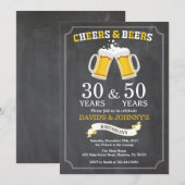 Adult Joint Birthday Invitation Cheers and Beers Kaart (Voorkant / Achterkant)