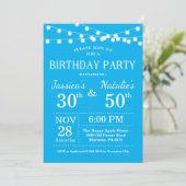 Adult Joint Birthday Party Invitation Blue Kaart (Staand voorkant)