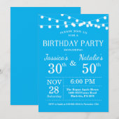 Adult Joint Birthday Party Invitation Blue Kaart (Voorkant / Achterkant)