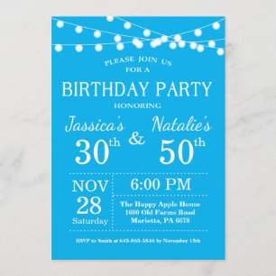 Adult Joint Birthday Party Invitation Blue Kaart