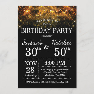 Adult Joint Birthday Party Invitation Gold Glitter Kaart