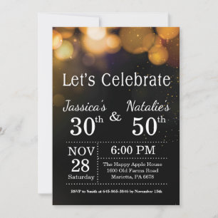 Adult Joint Birthday Party Invitation Gold Glitter Kaart