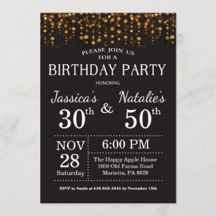 Adult Joint Birthday Party Invitation Gold Glitter Kaart