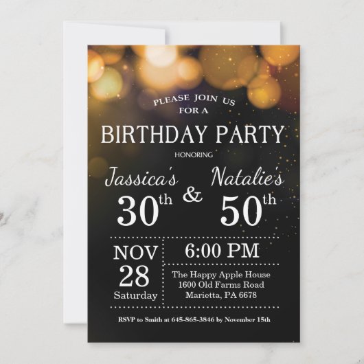 Adult Joint Birthday Party Invitation Gold Glitter Kaart (Voorkant)