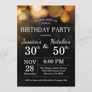 Adult Joint Birthday Party Invitation Gold Glitter Kaart