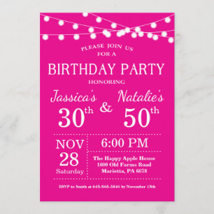 Adult Joint Birthday Party Invitation Hot Pink Kaart