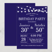 Adult Joint Birthday Party Invitation Navy Blue Kaart (Voorkant / Achterkant)