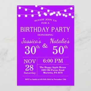 Adult Joint Birthday Party Invitation Paars Kaart