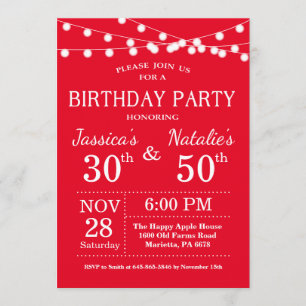 Adult Joint Birthday Party Invitation Red Kaart