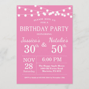 Adult Joint Birthday Party Invitation Roze Kaart