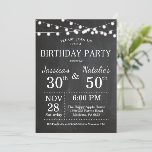 Adult Joint Birthday Party Invitation schoolbord Kaart (Staand voorkant)