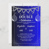 Adult Joint Dubbele Verjaardag Partij | Blauw zilv Kaart (Voorkant)