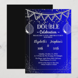 Adult Joint Dubbele Verjaardag Partij | Blauw zilv Kaart