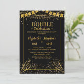 Adult Joint Dubbele Verjaardag Partij | Zwart goud Kaart (Staand voorkant)