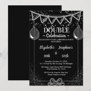 Adult Joint Dubbele Verjaardag Partij   Zwart zilv Kaart