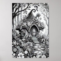 Adult Kleuring Bloemen Fairy House Poster