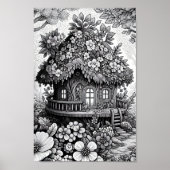 Adult Kleuring Bloemen Fairy House Poster (Voorkant)