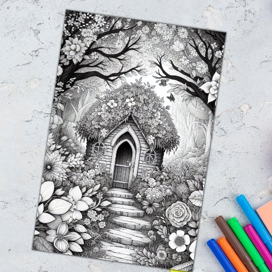 Adult Kleuring Bloemen Fairy House Poster