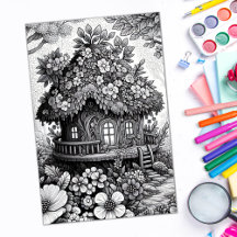 Adult Kleuring Bloemen Fairy House Poster