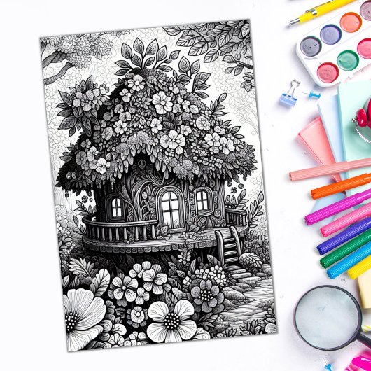 Adult Kleuring Bloemen Fairy House Poster