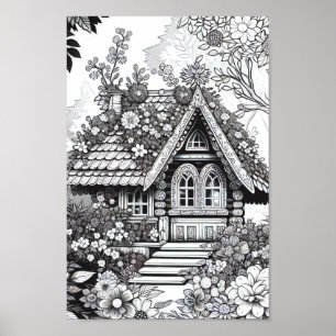 Adult Kleuring Bloemen Fairy House Poster