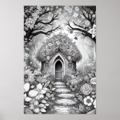 Adult Kleuring Bloemen Fairy House Poster (Voorkant)