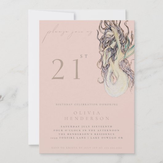 Adult Mermaid ANY Birthday Party Invitation Kaart (Voorkant)