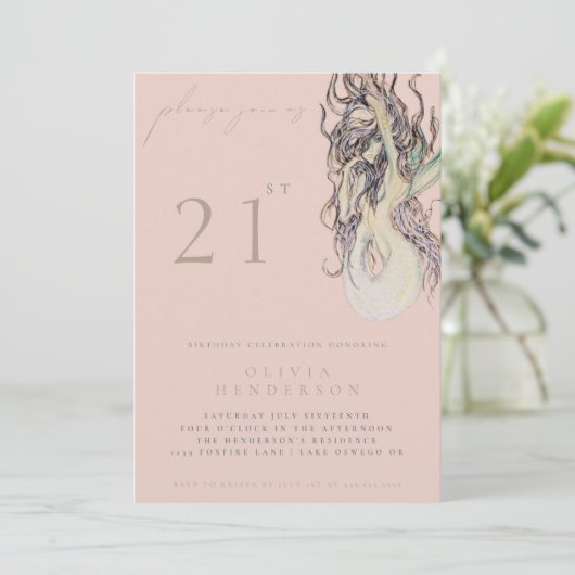 Adult Mermaid ANY Birthday Party Invitation Kaart (Staand voorkant)