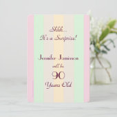 Adult Pastel Striped SURPRISE Party Invite Kaart (Staand voorkant)