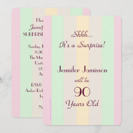 Adult Pastel Striped SURPRISE Party Invite Kaart