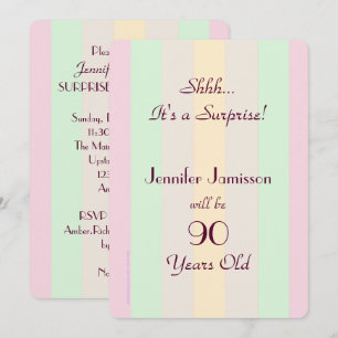 Adult Pastel Striped SURPRISE Party Invite Kaart