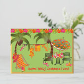 Adult Pool Party BBQ Cocktails Uitnodiging (Staand voorkant)